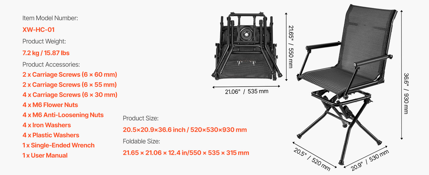 SucceBuy Hunting Chair 360° Silent Swivel Foldable Blind Chair Steel Frame Ground Stool Seat 300Lbs/350Lbs Capacity for Fishing