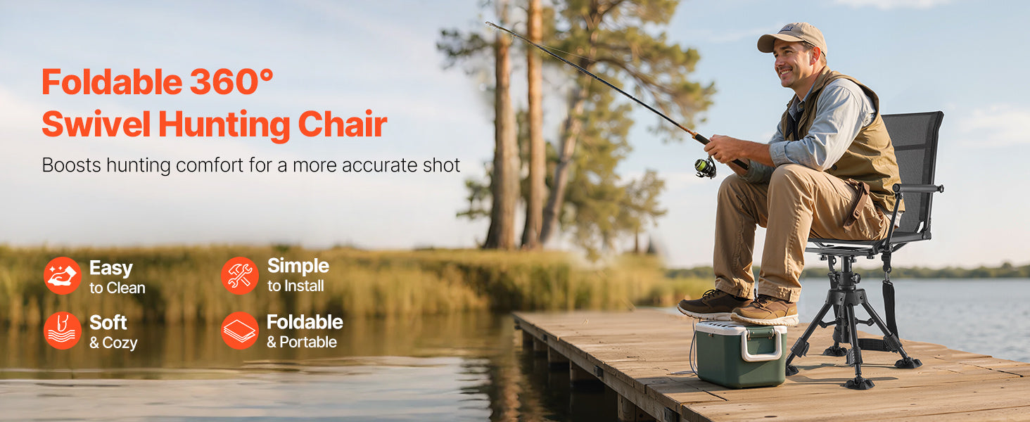 SucceBuy Hunting Chair 360° Silent Swivel Foldable Blind Chair Steel Frame Ground Stool Seat 300Lbs/350Lbs Capacity for Fishing