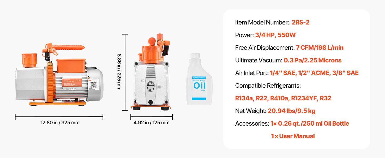 HVAC Vacuum Pump 3.5–7CFM Rotary Vane for AC Systems-3.5CFM 180W 1 Stage / US / United States