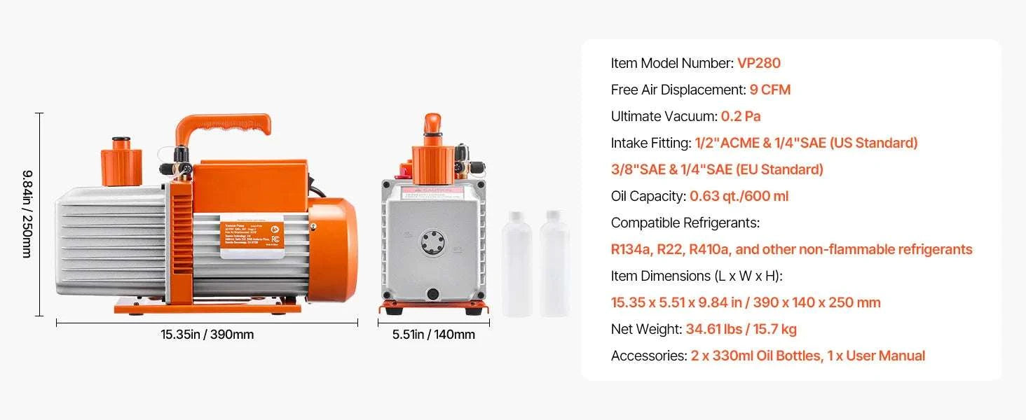 HVAC Vacuum Pump 3.5–9 CFM Single & Dual Stage for AC Systems-5CFM 1-2HP 1 Stage / EU / CZECH REPUBLIC
