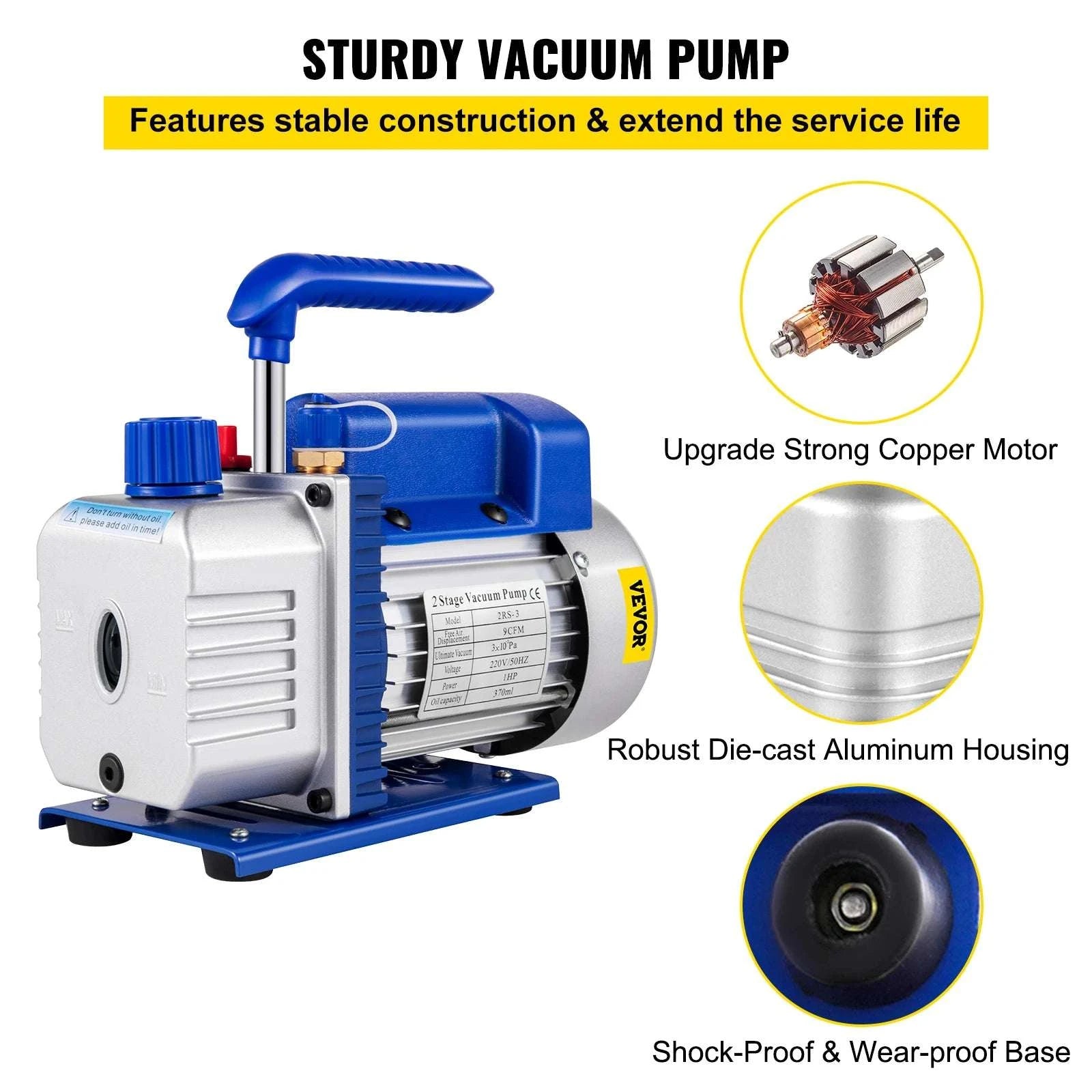 HVAC Vacuum Pump 6–12 CFM Dual Stage 1HP AC Service Tool-9 CFM 1 HP / spain