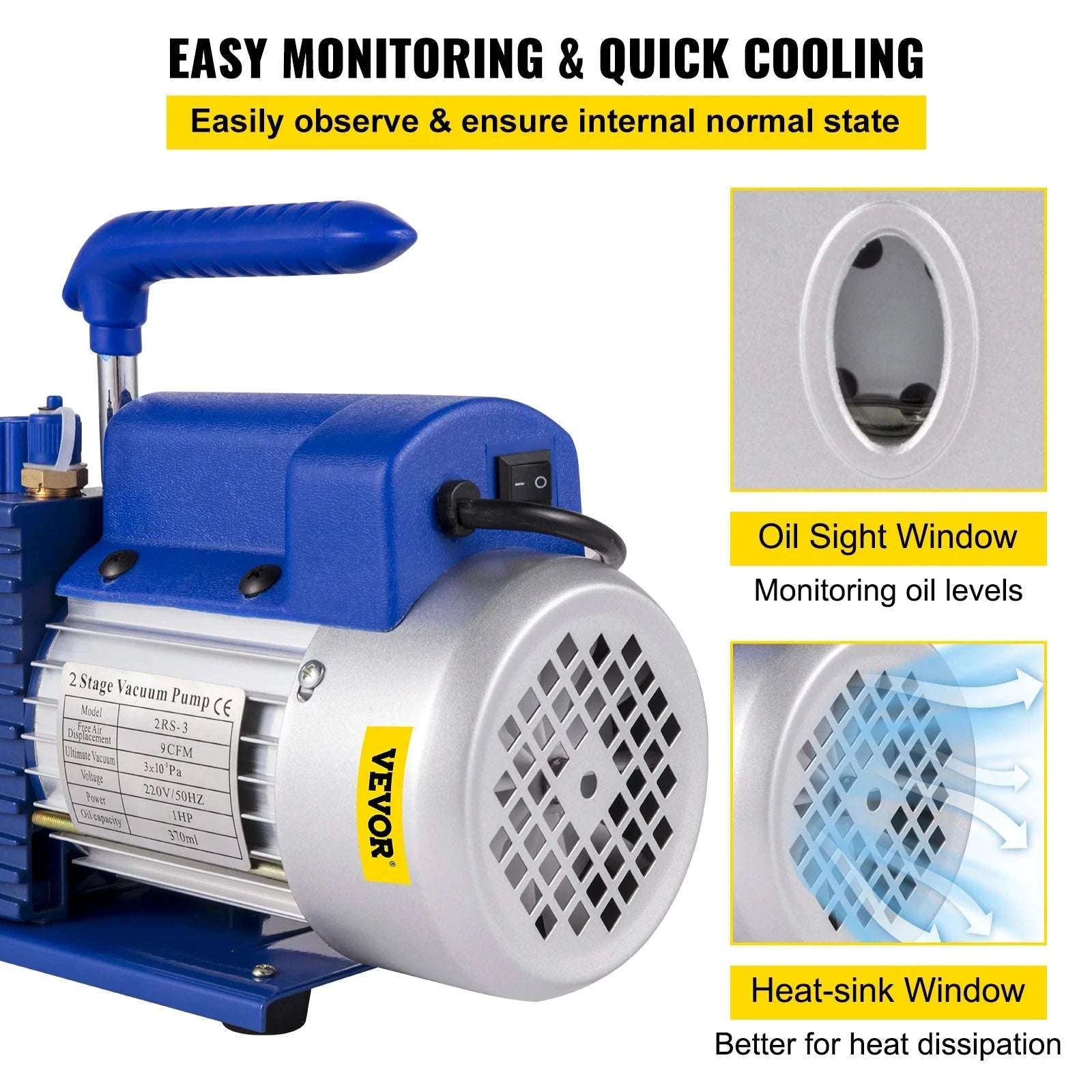 HVAC Vacuum Pump 6–12 CFM Dual Stage 1HP AC Service Tool-9 CFM 1 HP / spain