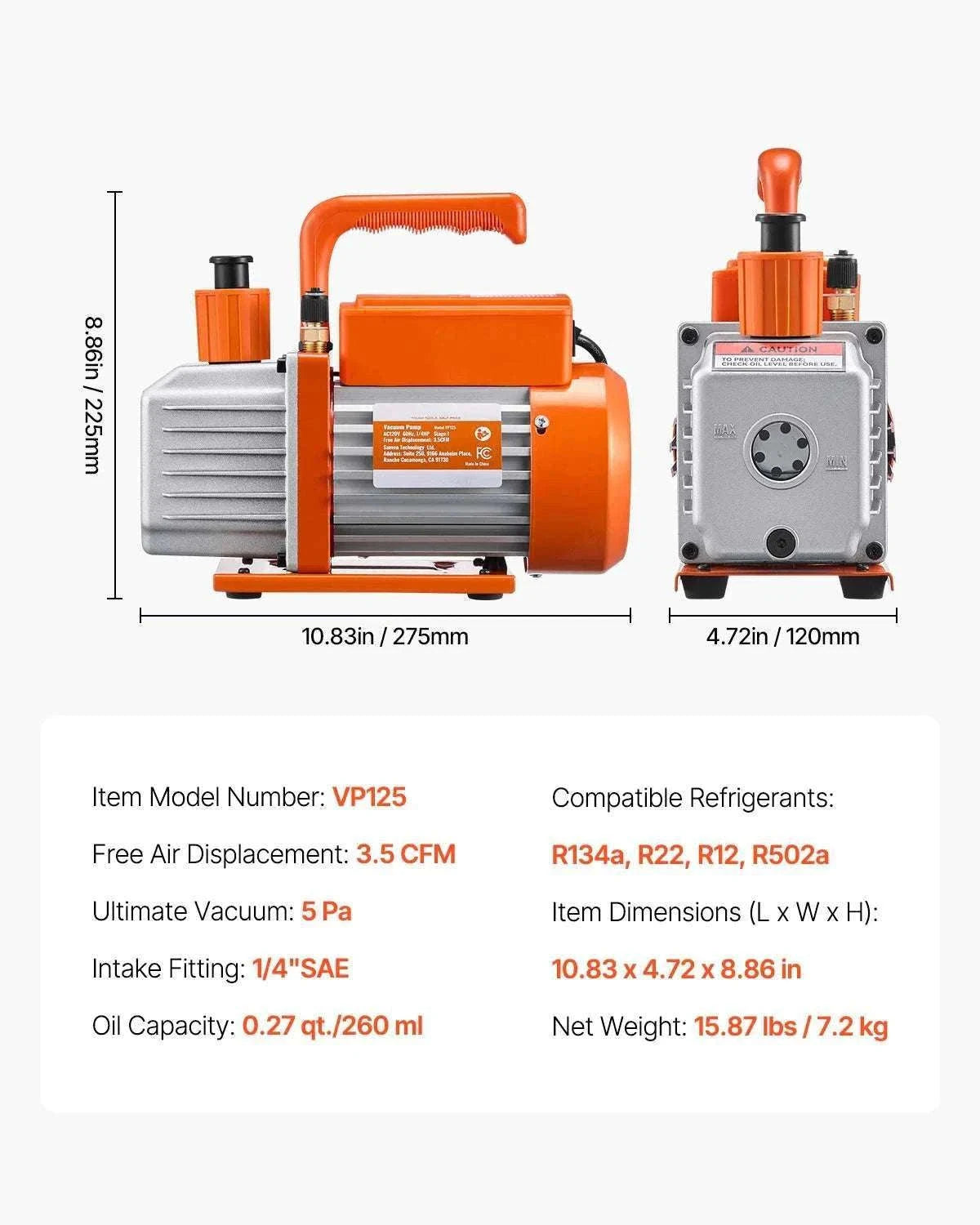 HVAC Vacuum Pump & Gauge Set 3.5/4.5 CFM with Hoses Kit-4.5CFM 1-3HP R410a / EU / CZECH REPUBLIC