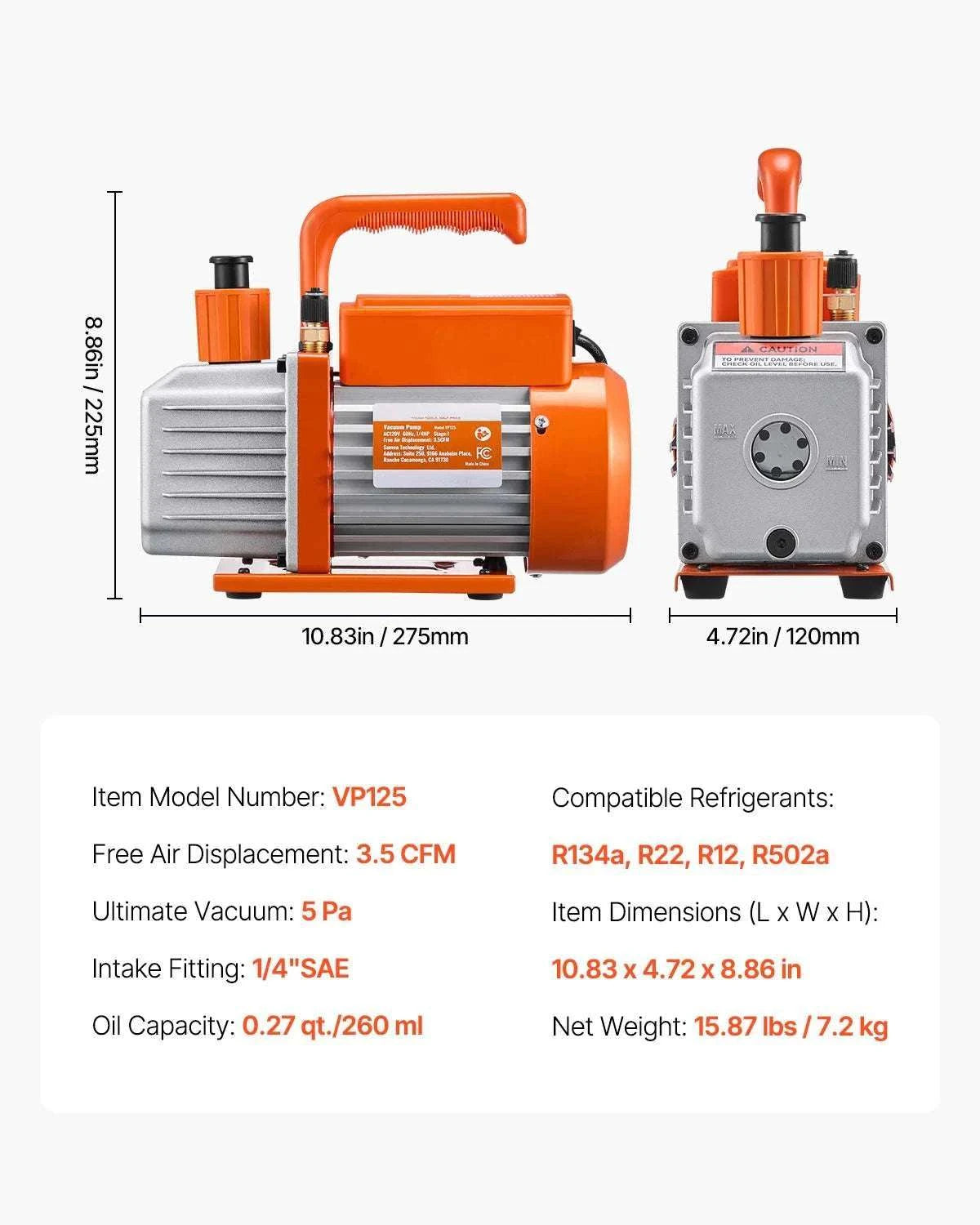 HVAC Vacuum Pump & Gauge Set 3.5/4.5 CFM with Hoses Kit-4.5CFM 1-3HP R410a / EU / france