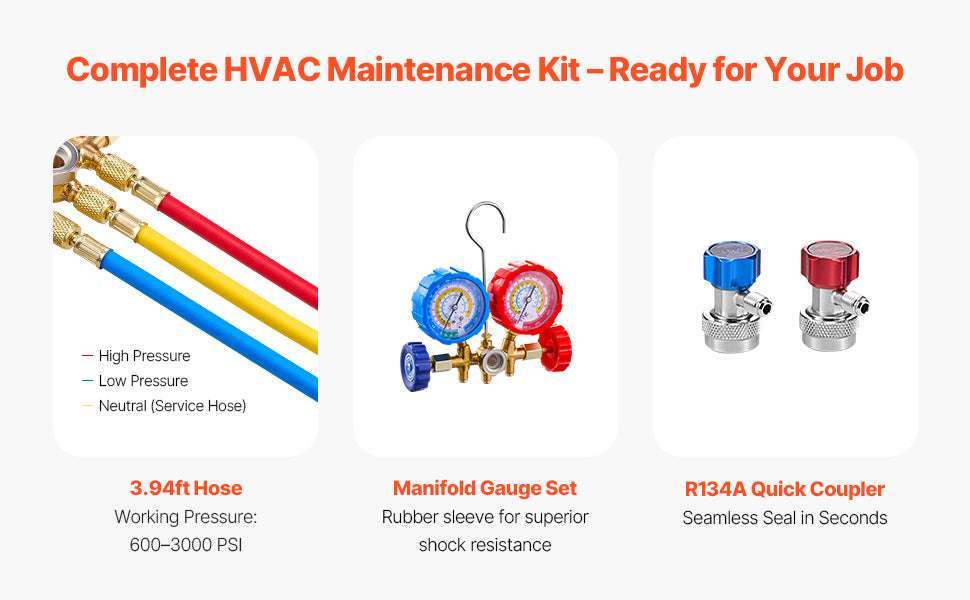 HVAC Vacuum Pump & Gauge Set 3.5/4.5 CFM with Hoses Kit-4.5CFM 1-3HP R410a / EU / france