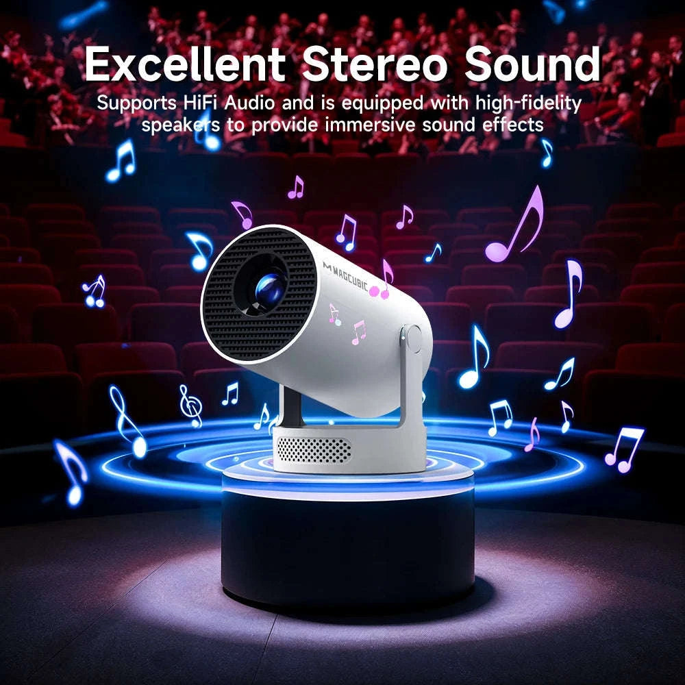 HY300 Pro Mini Projector 720P Android WiFi 6 BT5.4 Home Theater-ProNewWhite-Voice RC / US Plug / United States
