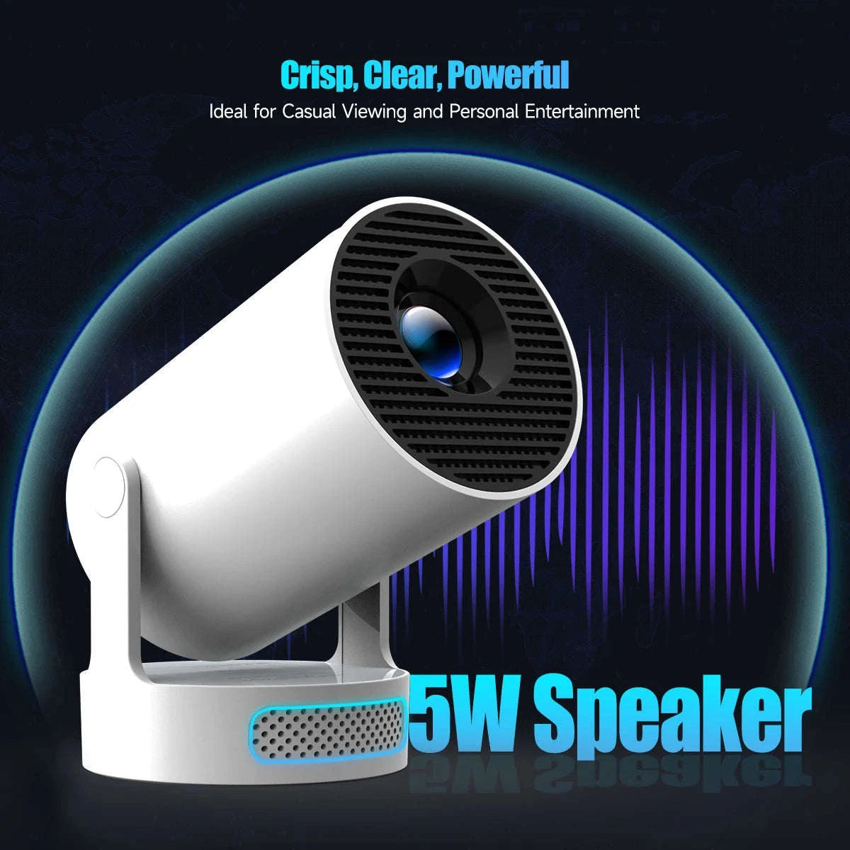 HY300 Pro Mini Projector 720P Android WiFi 6 BT5.4 Home Theater-ProNewWhite-Voice RC / US Plug / United States