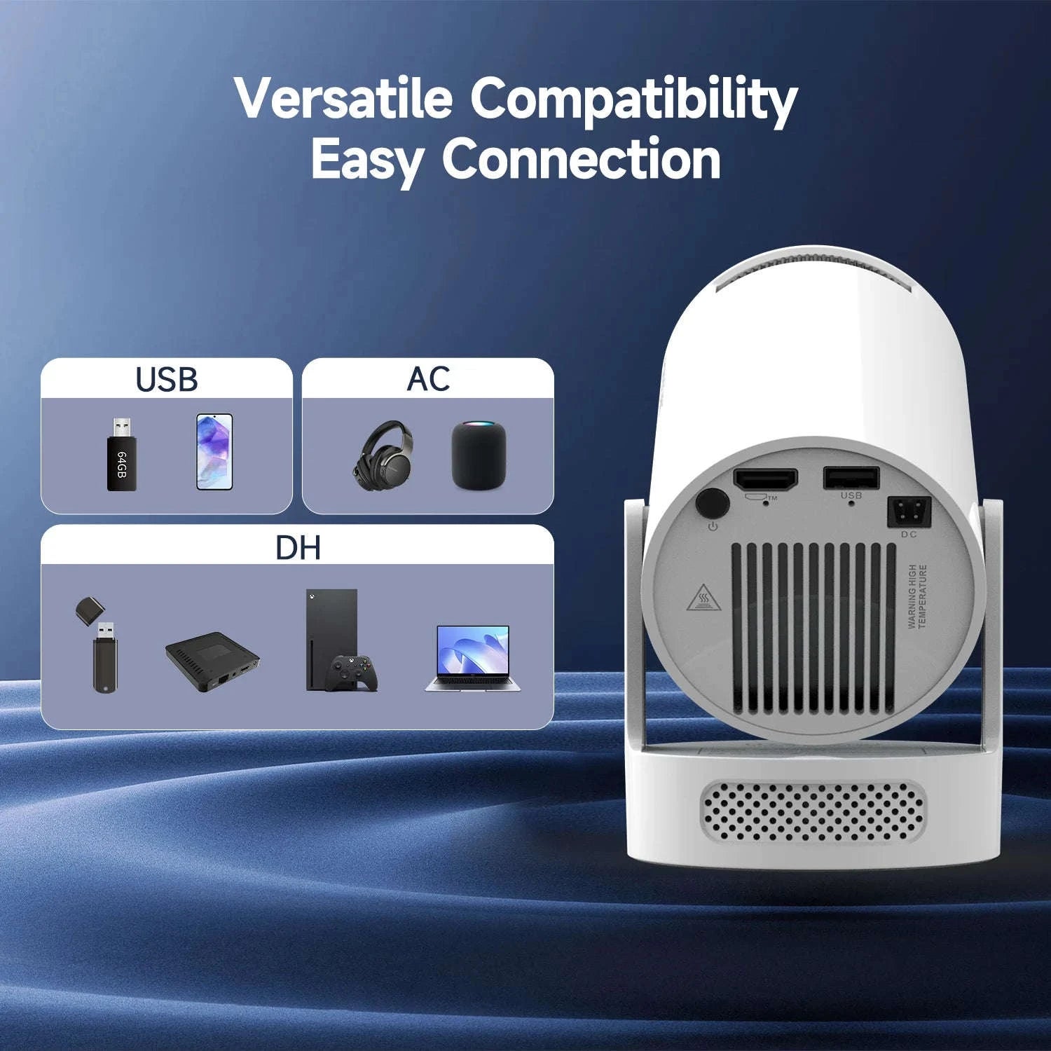 HY300 Pro Mini Projector 720P Android WiFi 6 BT5.4 Home Theater-ProNewWhite-Voice RC / US Plug / United States