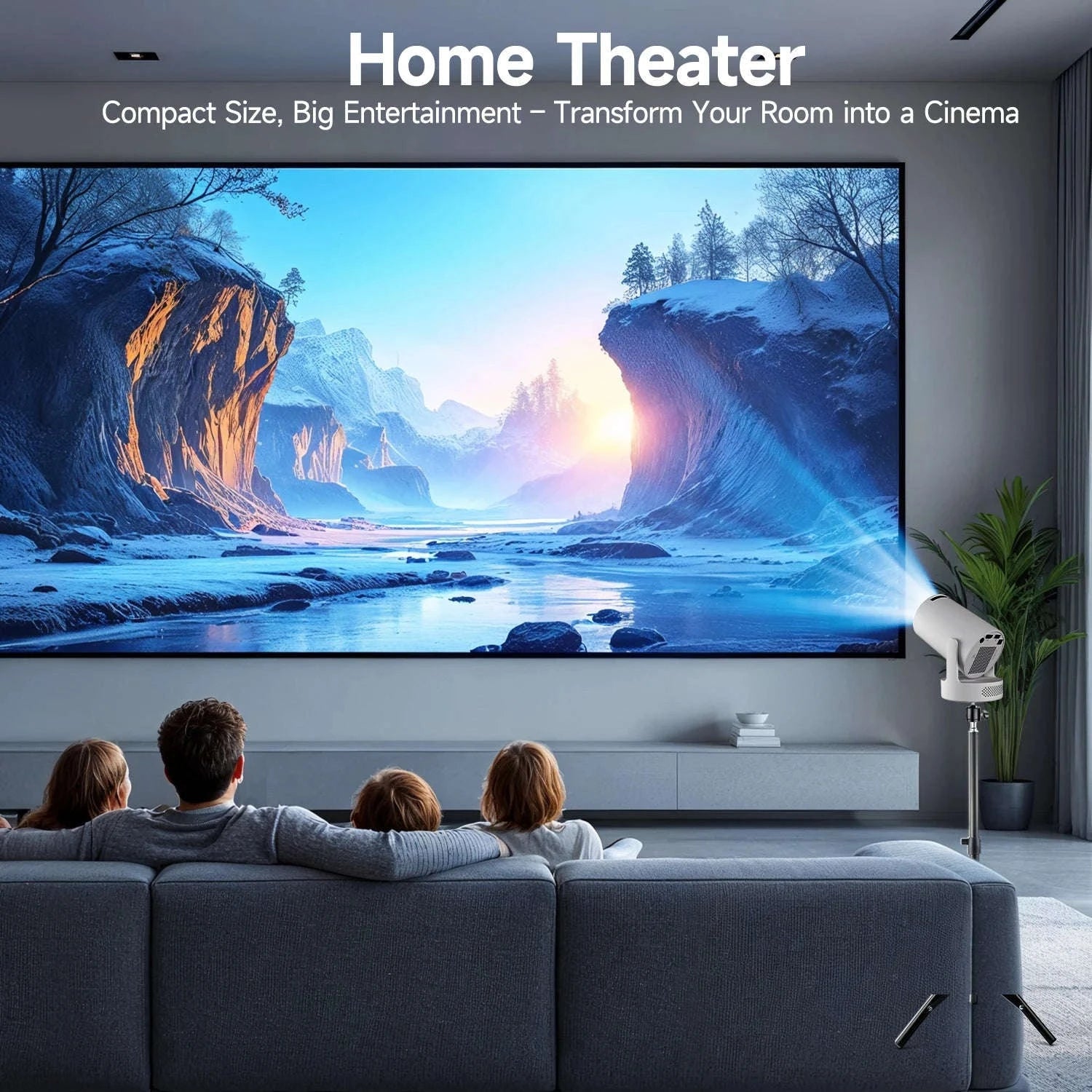 HY300 Pro Mini Projector 720P Android WiFi 6 BT5.4 Home Theater-ProNewWhite-Voice RC / US Plug / United States
