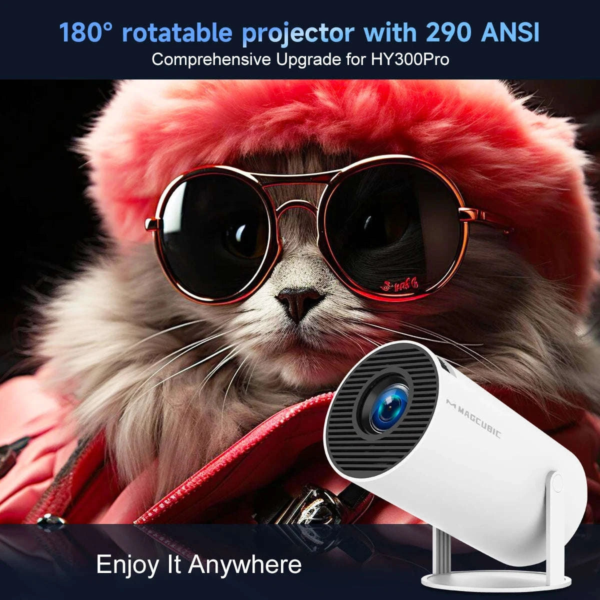 HY300 Pro Mini Projector with Android 14, WiFi 6 & 180° Rotation-HY300 Pro-White / AU Plug
