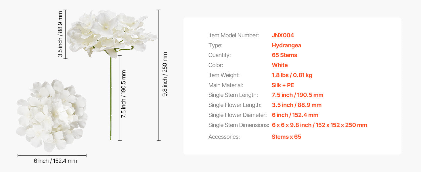 SucceBuy Artificial Flowers Real Looking White Silk Fake Hydrangea Bulk Faux Bridal Shower with Stem for DIY Wedding Bouquets