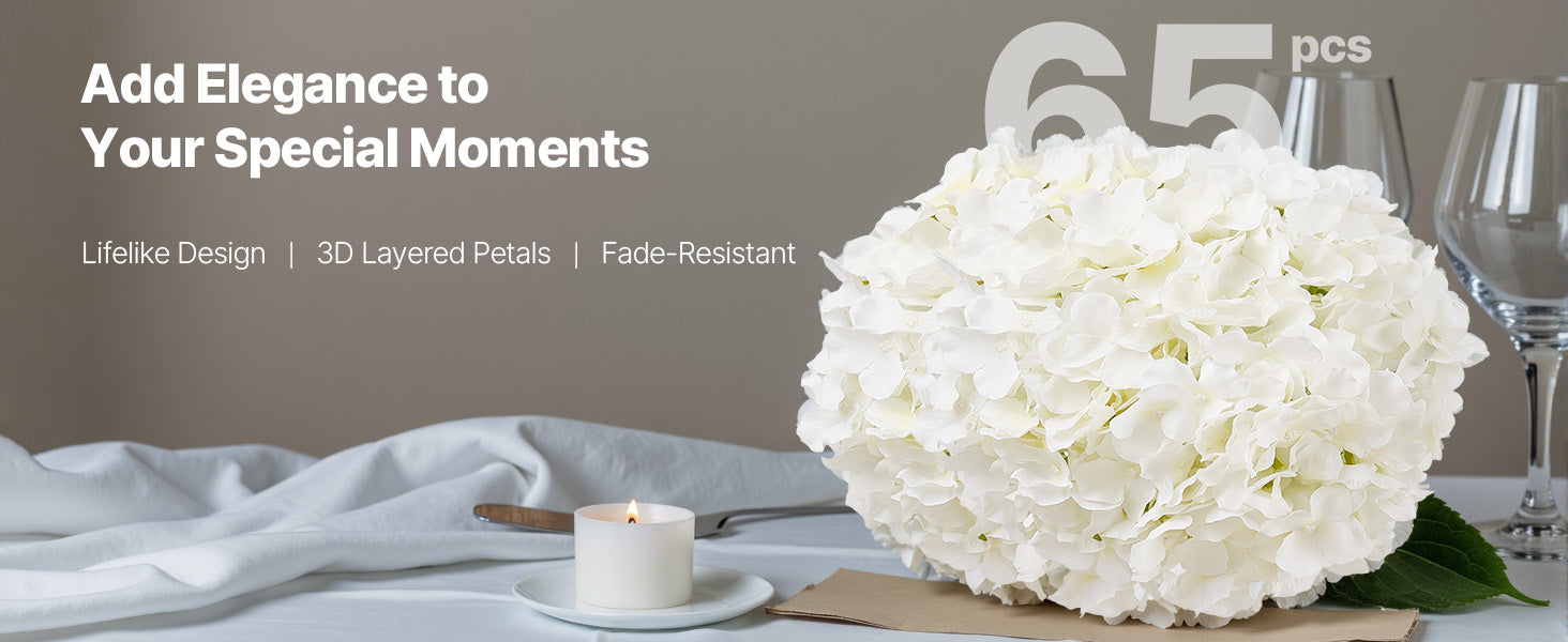 SucceBuy Artificial Flowers Real Looking White Silk Fake Hydrangea Bulk Faux Bridal Shower with Stem for DIY Wedding Bouquets
