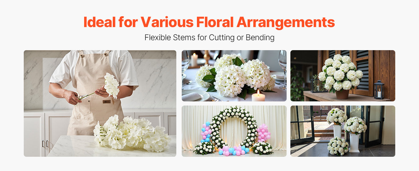 SucceBuy Artificial Flowers Real Looking White Silk Fake Hydrangea Bulk Faux Bridal Shower with Stem for DIY Wedding Bouquets