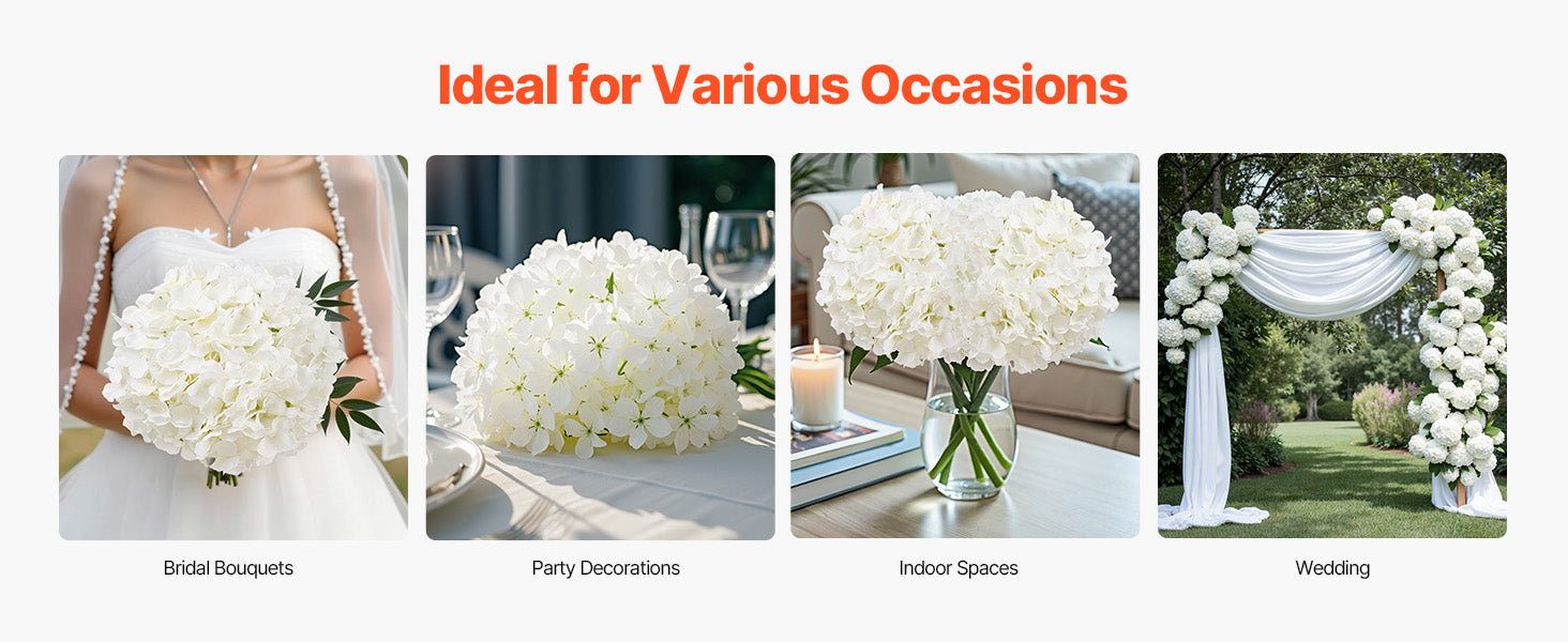 SucceBuy Artificial Flowers Real Looking White Silk Fake Hydrangea Bulk Faux Bridal Shower with Stem for DIY Wedding Bouquets