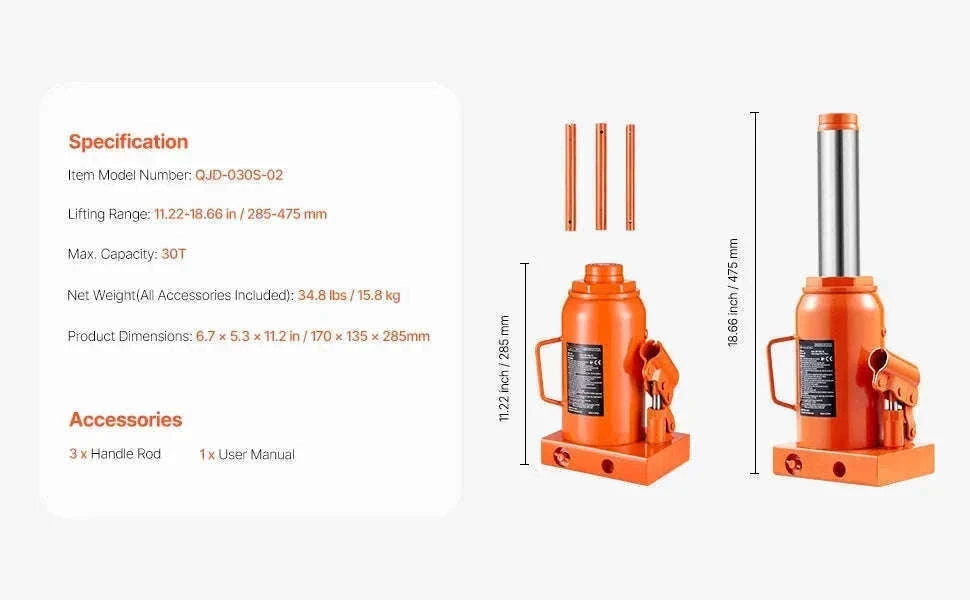 Hydraulic Bottle Jack 20 Ton for Trucks, SUVs and RVs-50TON / CZECH REPUBLIC