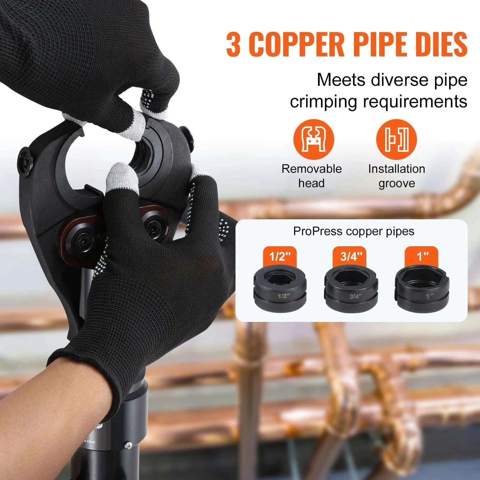 Hydraulic Copper Pipe Crimping Tool with 3 Dies for Tight Spaces-3 Dies / United States