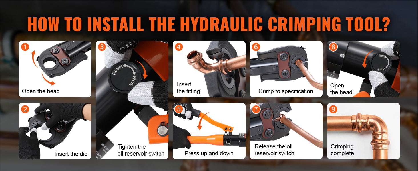 Hydraulic Copper Pipe Crimping Tool with 3 Dies for Tight Spaces-3 Dies / United States