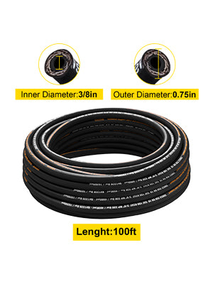 Manguera hidráulica de 3/8" x 100 pies, línea de caucho de alta resistencia 4800 PSI