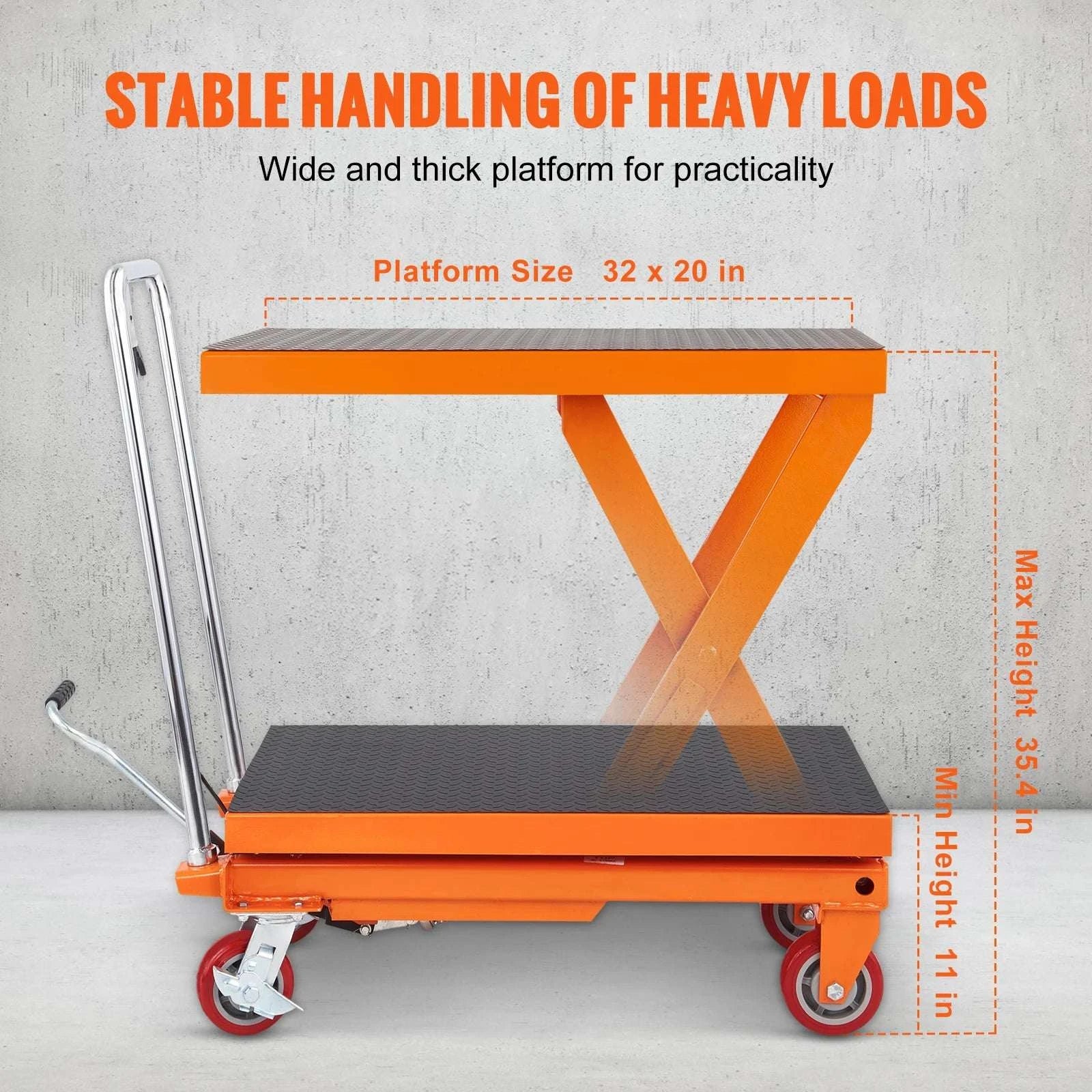 Hydraulic Lift Table Cart 1100 lbs Capacity 35.4" Lift with Wheels-1100 lbs / United States