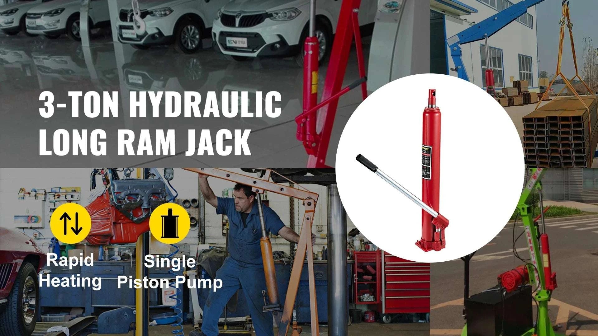 Hydraulic Long Ram Jack 3–12 Ton Engine Hoist Lift Replacement-8 Ton / United States