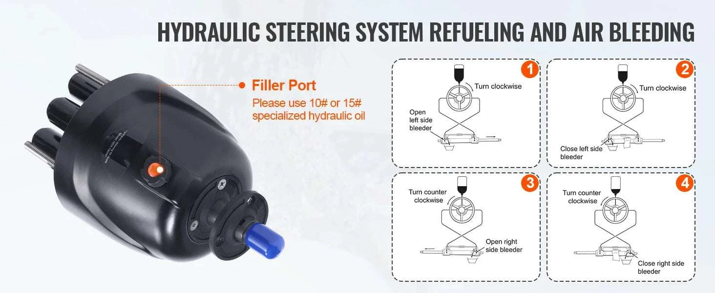 Hydraulic Outboard Steering Kit 90–300HP with Pump & 24FT/26FT Hoses-150HP 26FT / United States