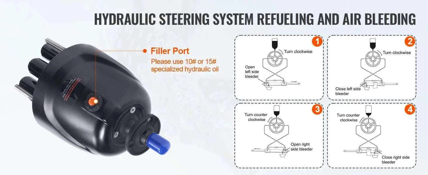 Hydraulic Outboard Steering Kit 90HP–300HP with Pump & 24/26FT Hoses-300HP 26FT / spain