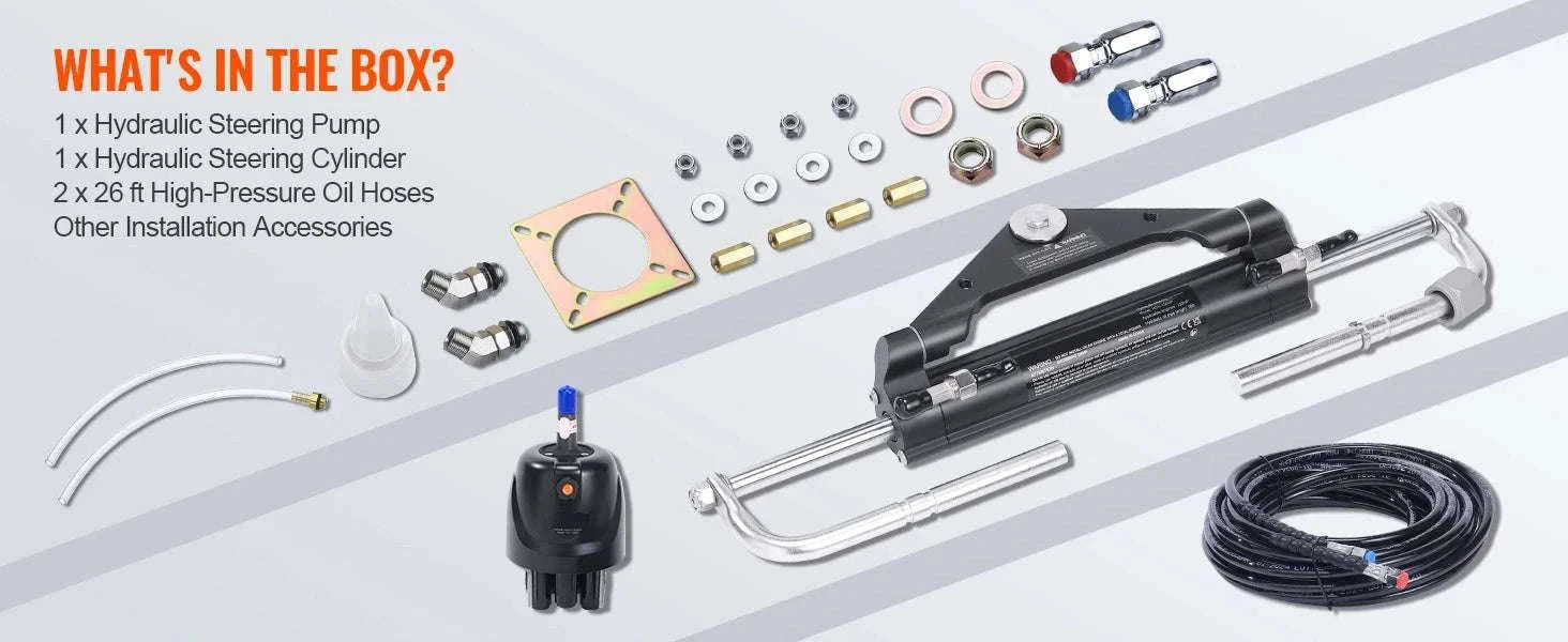 Hydraulic Outboard Steering Kit 90HP–300HP with Pump & 24/26FT Hoses-300HP 26FT / spain