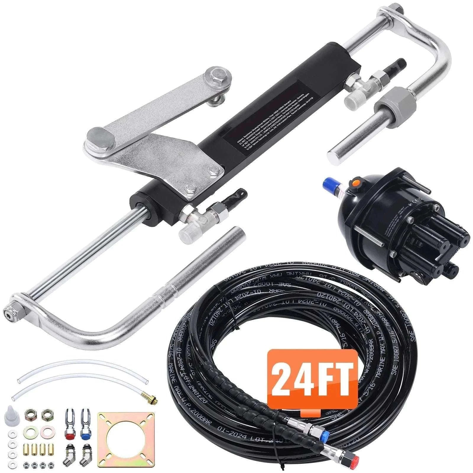 Hydraulic Outboard Steering Kit 90HP–300HP with Pump & 24/26FT Hoses-300HP 26FT / spain