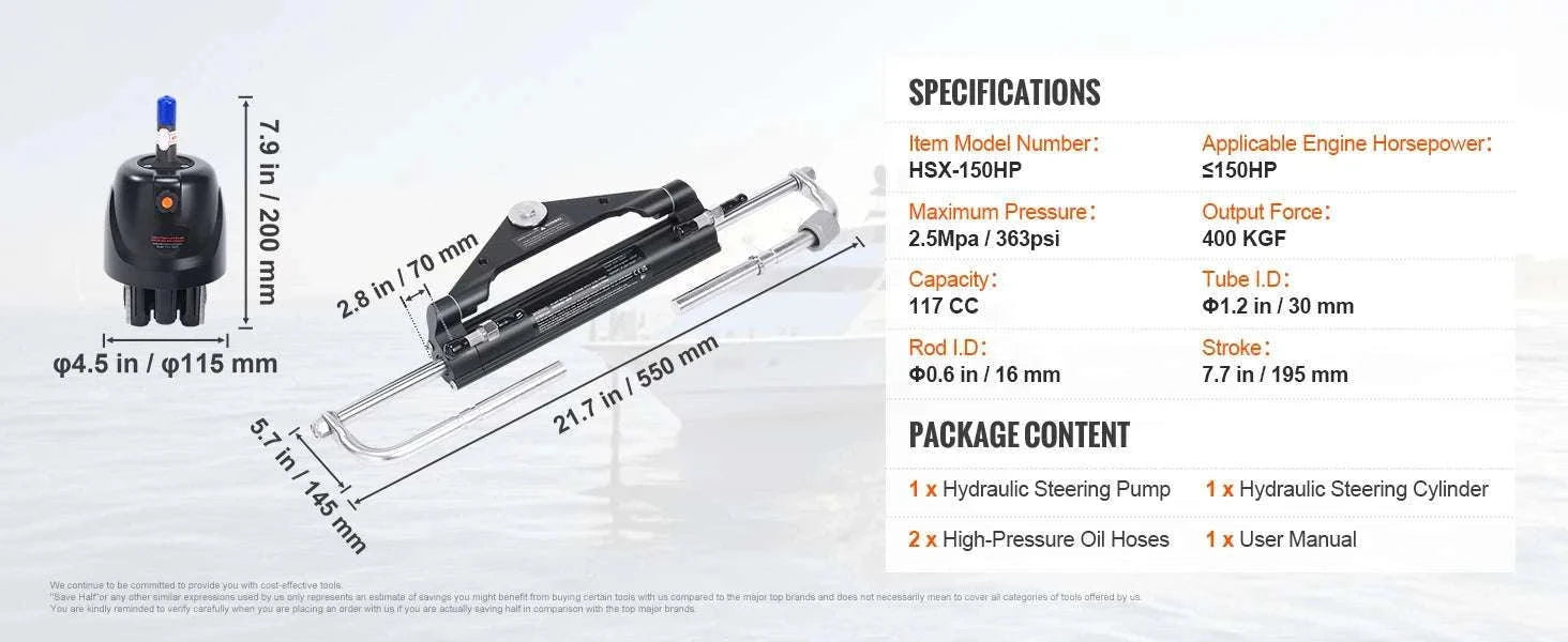 Hydraulic Outboard Steering Kit 90HP–300HP with Pump & 24/26FT Hoses-300HP 26FT / spain
