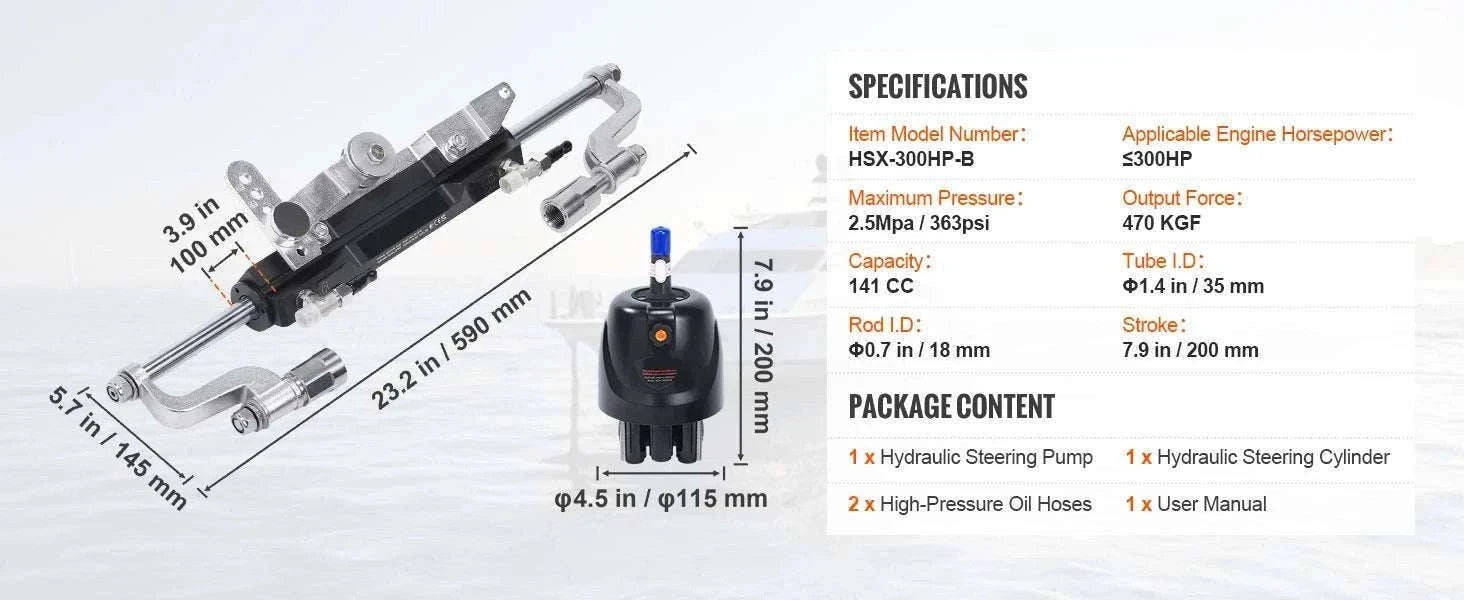 Hydraulic Outboard Steering Kit 90HP–300HP with Pump & 24/26FT Hoses-300HP 26FT / spain