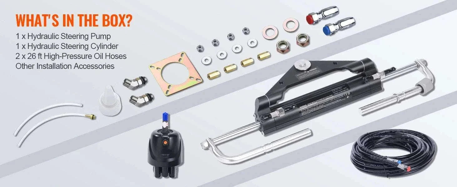 Hydraulic Outboard Steering Kit 90HP–300HP with Pump & 24/26FT Hoses-300HP 26FT / spain