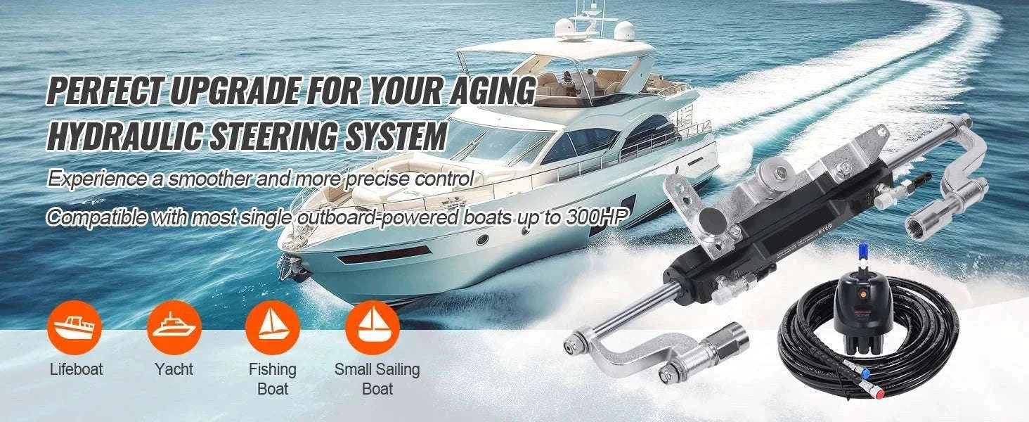 Hydraulic Outboard Steering Kit 90HP–300HP with Pump & 24/26FT Hoses-300HP 26FT / spain