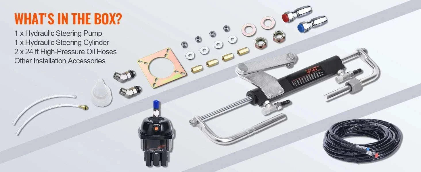 Hydraulic Outboard Steering Kit 90HP–300HP with Pump & 24/26FT Hoses-300HP 26FT / spain