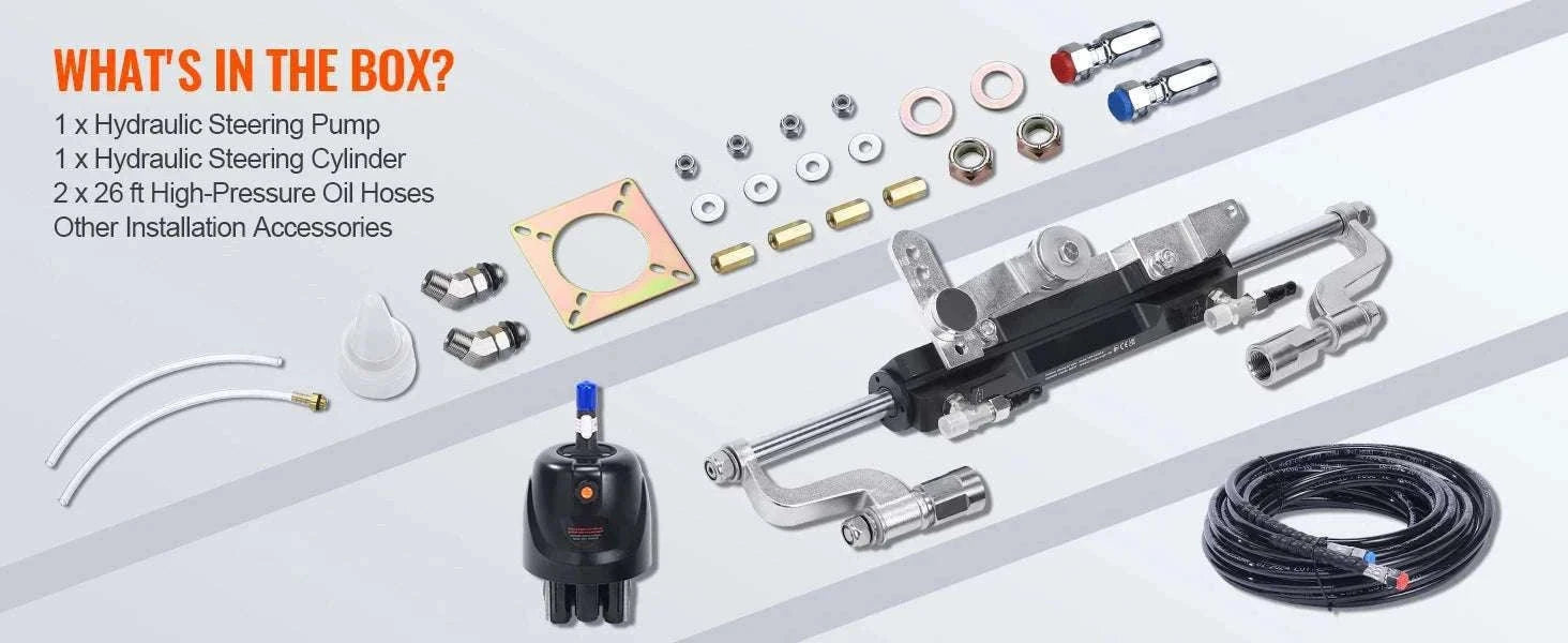 Hydraulic Outboard Steering Kit 90HP–300HP with Pump & 24/26FT Hoses-300HP 26FT / spain