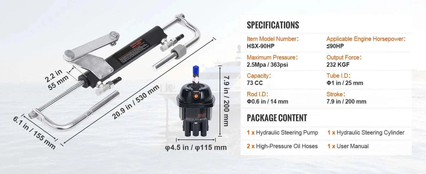 Hydraulic Outboard Steering Kit 90HP–300HP with Pump & 24/26FT Hoses-300HP 26FT / spain