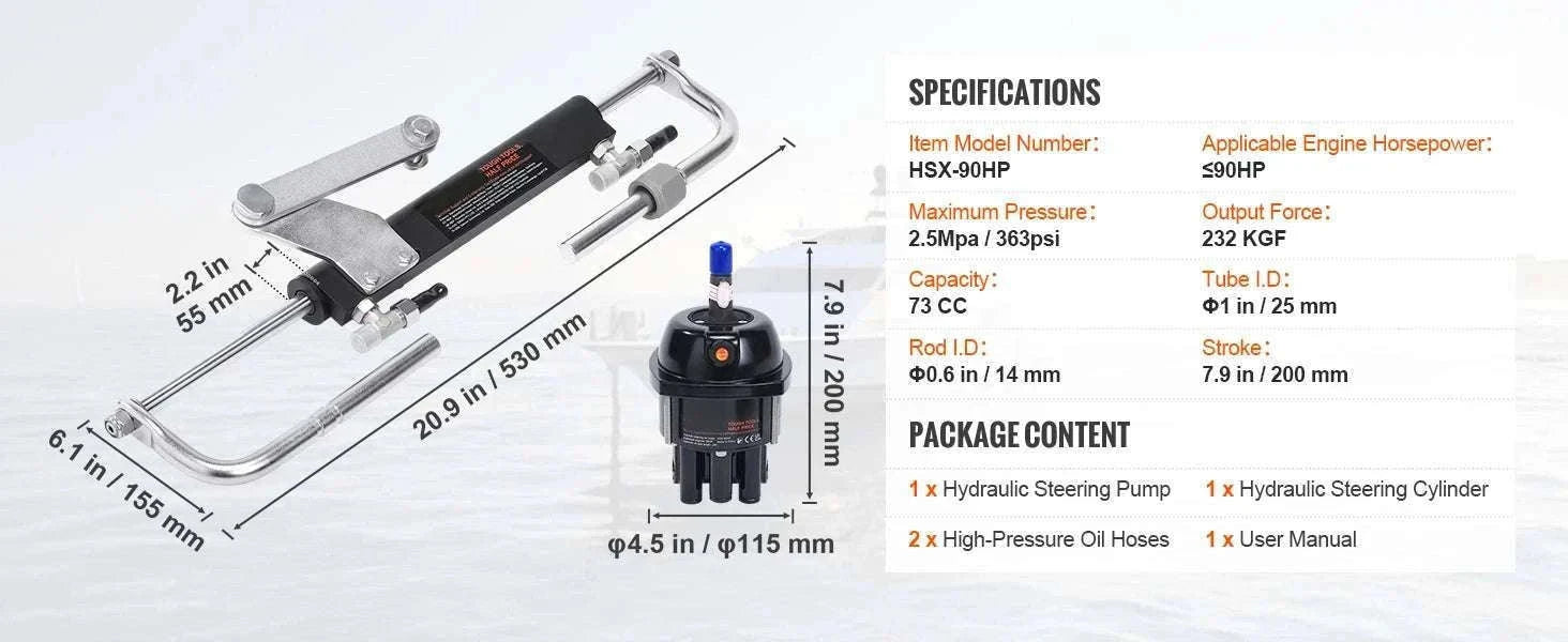 Hydraulic Outboard Steering Kit 90HP–300HP with Pump & 24/26FT Hoses-300HP 26FT / spain