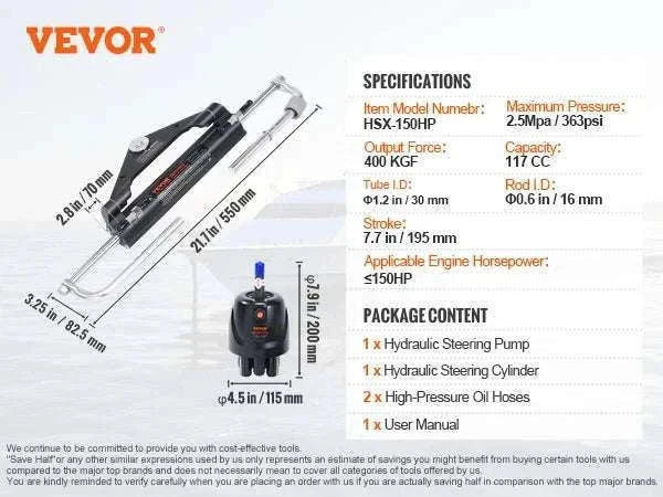 Hydraulic Outboard Steering Kit 90HP–300HP with Pump & 24/26FT Hoses-300HP 26FT / spain