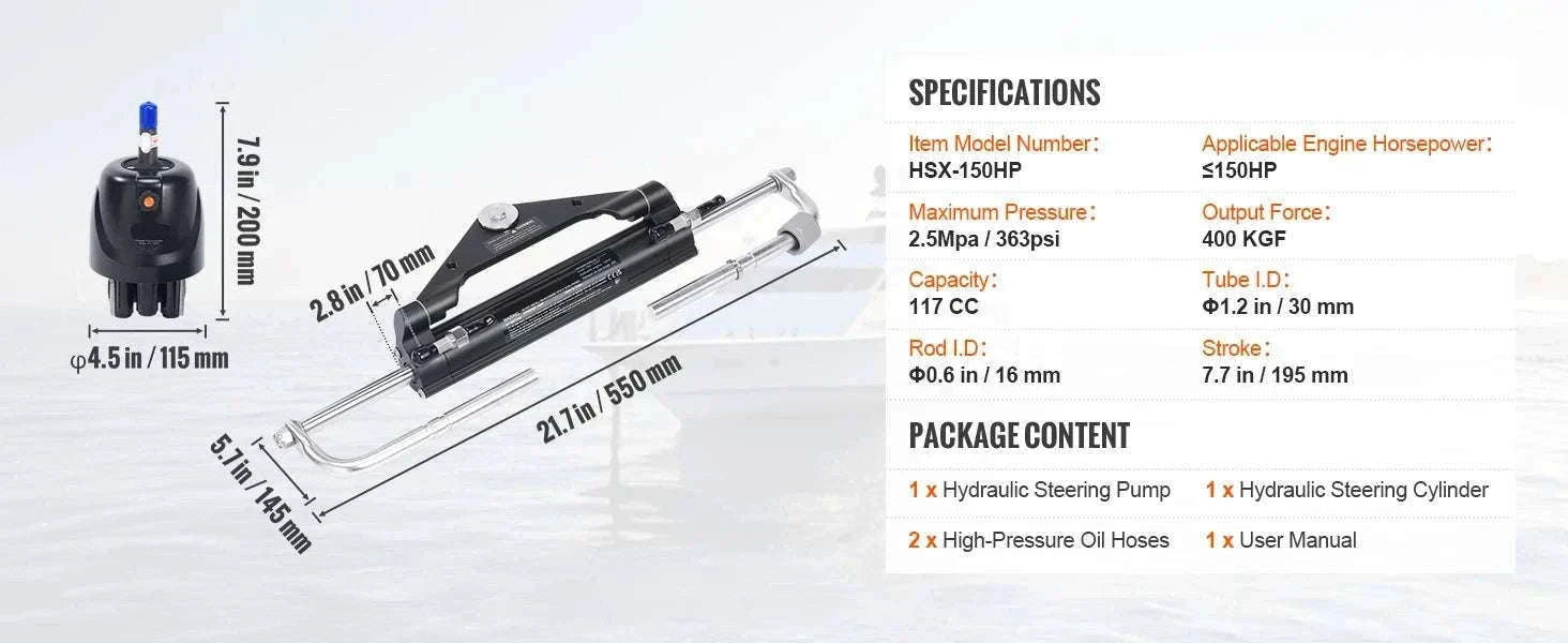Hydraulic Outboard Steering Kit 90HP–300HP with Pump & 24/26FT Hoses-300HP 26FT / spain