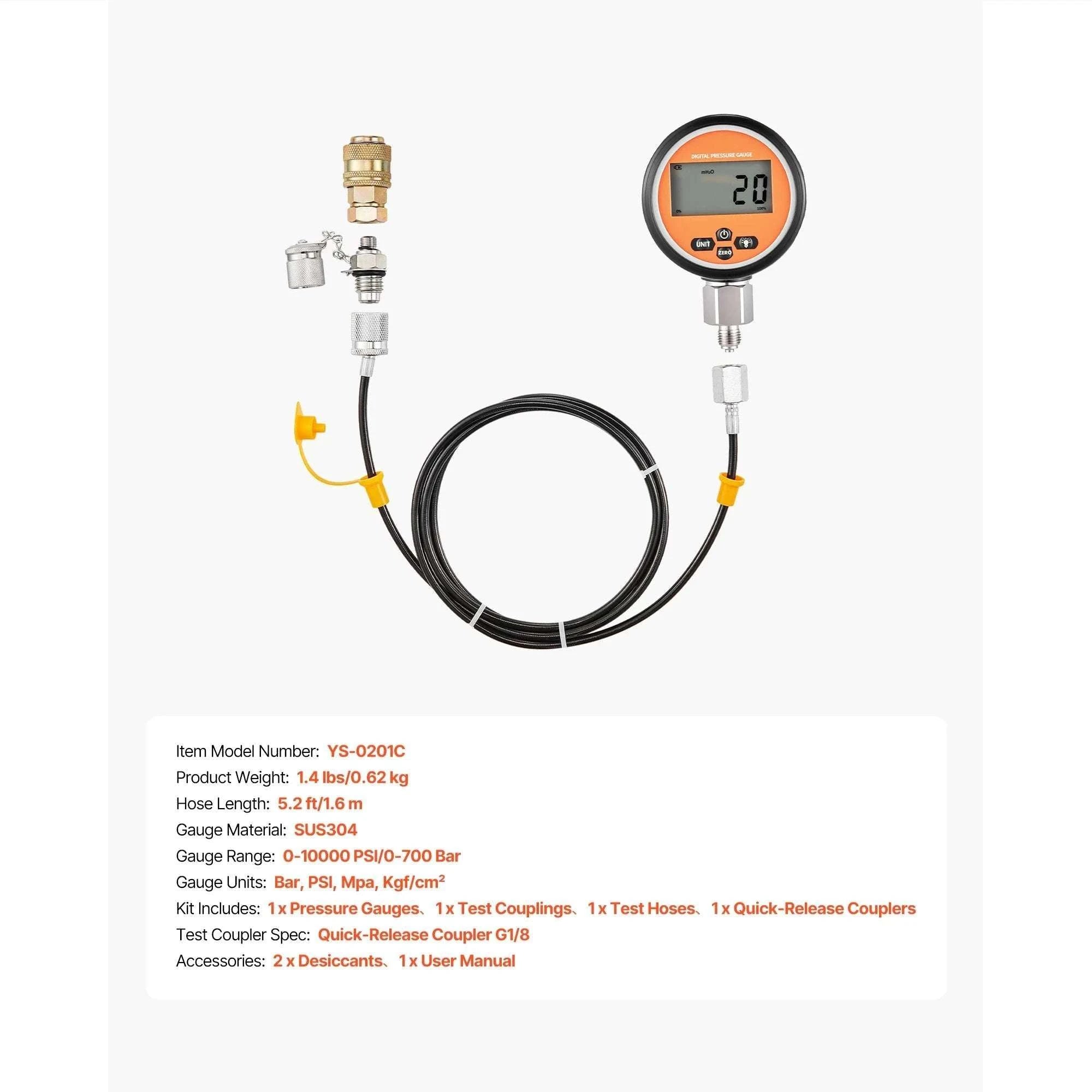 Hydraulic Pressure Test Kit with 5 Gauges, 20 Couplings & Hoses-YS-0201 / United States