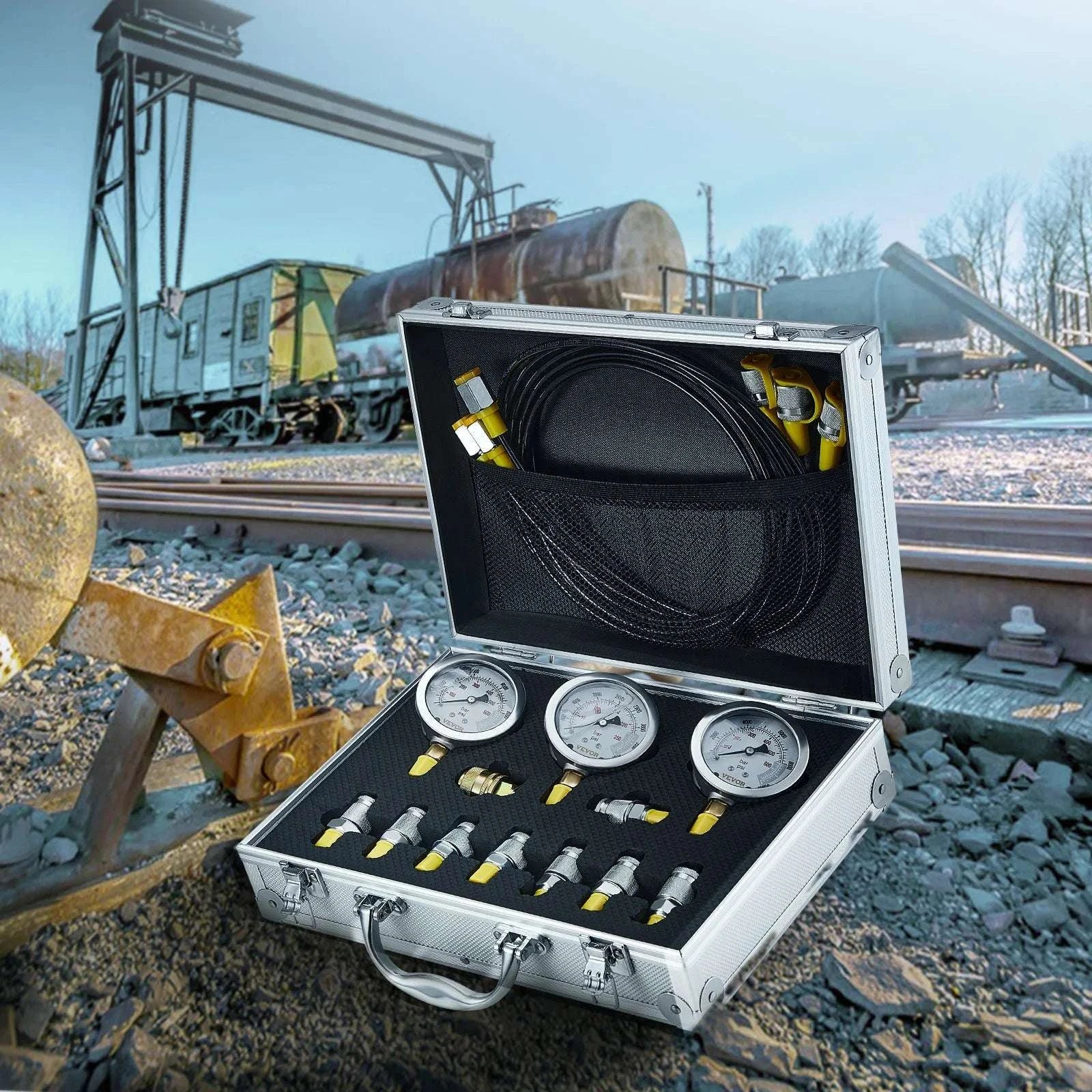 Hydraulic Pressure Test Kit with 5 Gauges for Excavators & Machinery-3heads 9pieces / United States