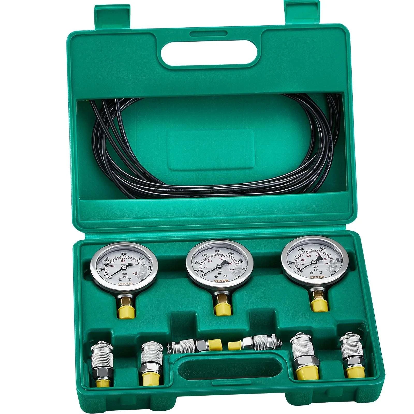 Hydraulic Pressure Test Kit with 5 Gauges for Excavators & Machinery-3heads 9pieces / United States