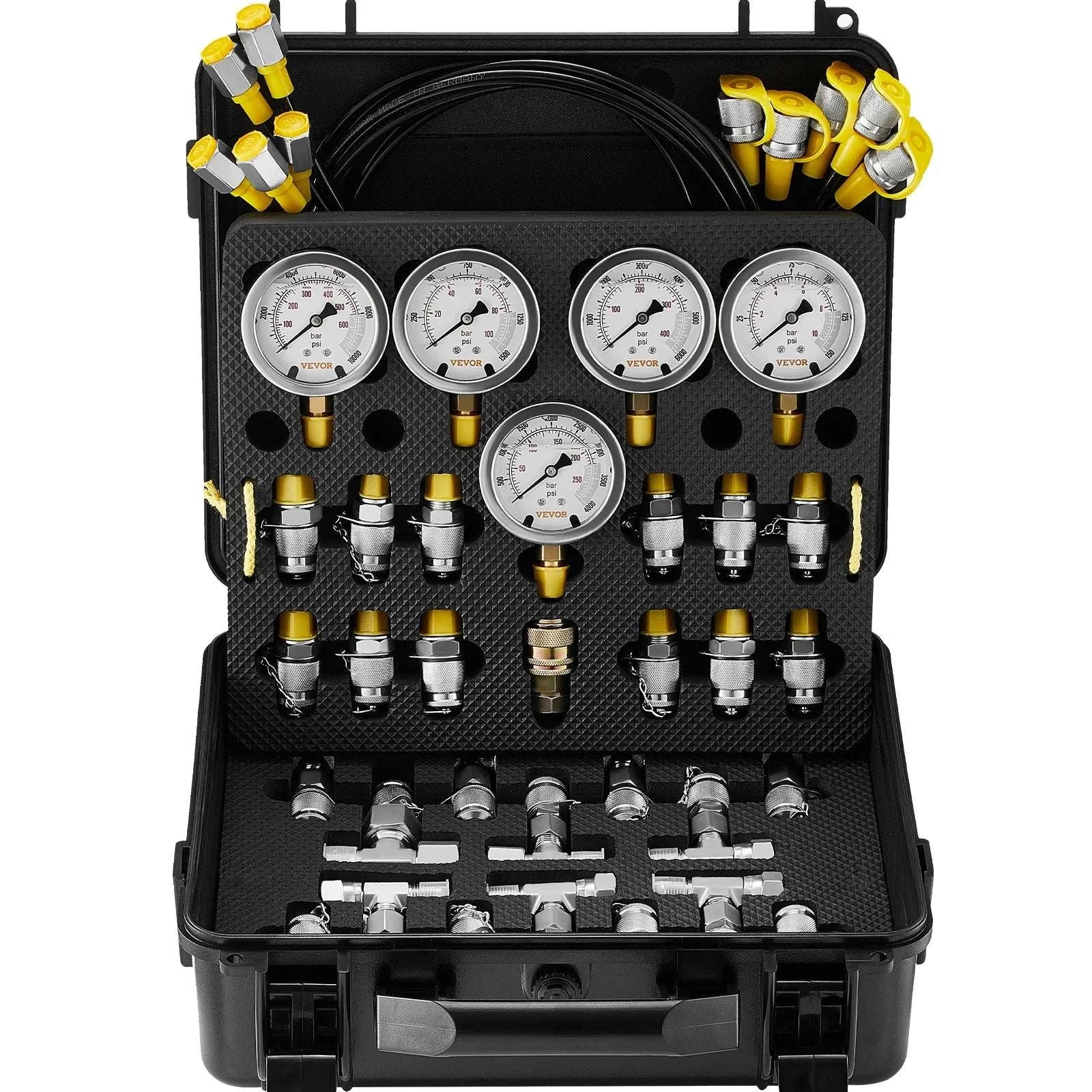Hydraulic Pressure Test Kit with 5 Gauges for Excavators & Machinery-3heads 9pieces / United States