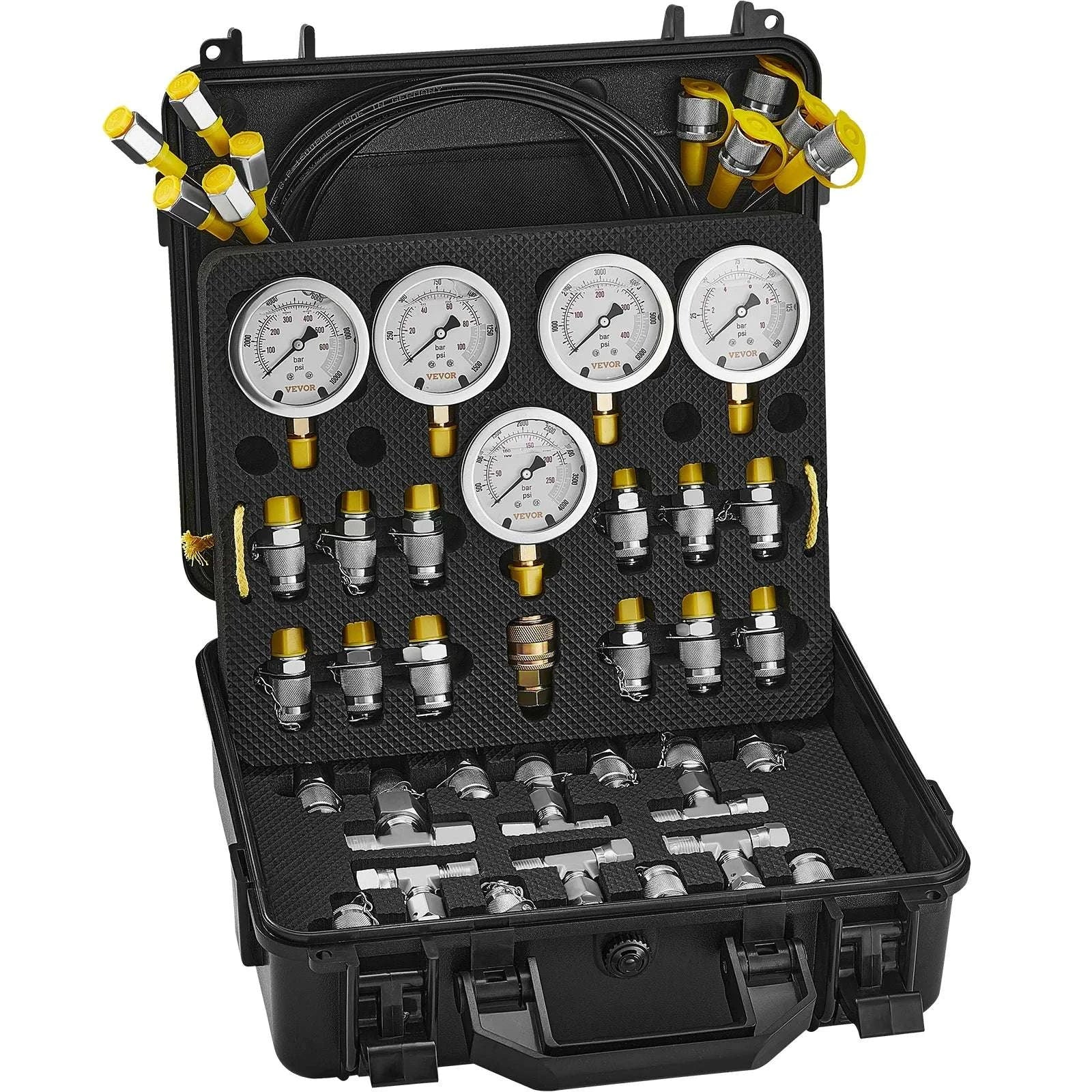 Hydraulic Pressure Test Kit with 5 Gauges for Excavators & Machinery-3heads 9pieces / United States