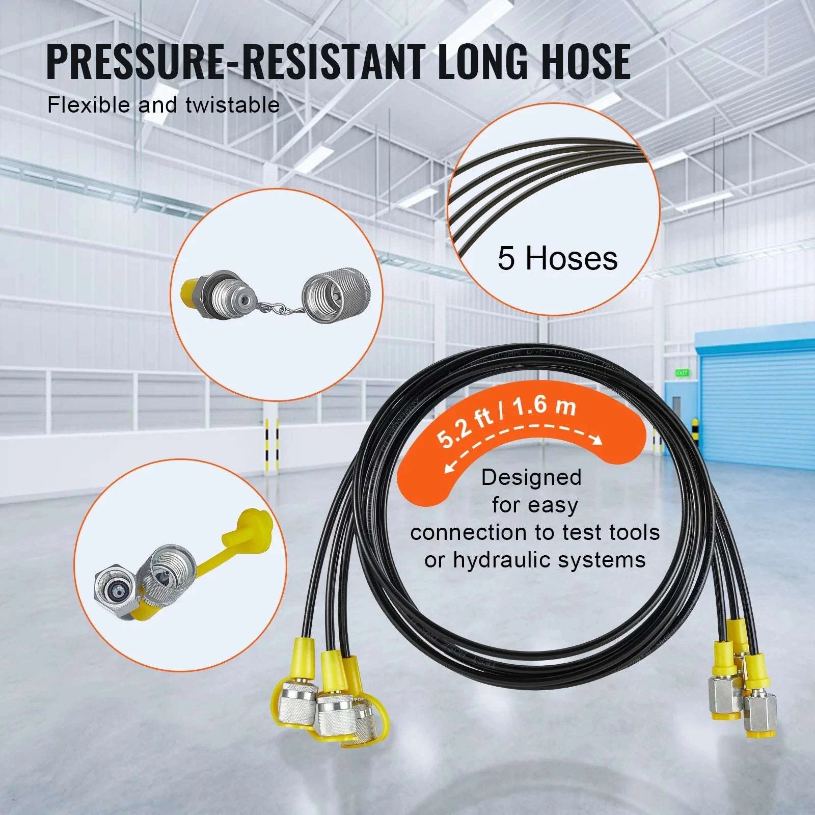 Hydraulic Pressure Test Kit with 5 Gauges for Excavators & Machinery-3heads 9pieces / United States