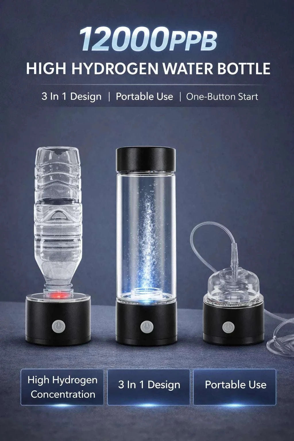 Hydrogen Water Bottle 12000PPB Generator with SPE/PEM Technology-12000PPB / CN