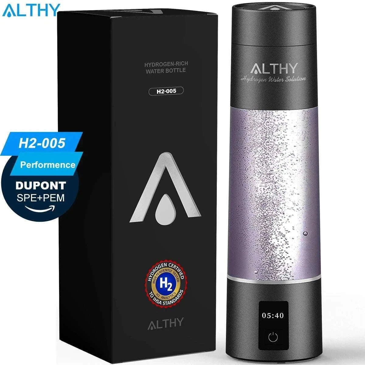 Hydrogen Water Generator Bottle with Dual Chamber Ionizer & Display-Obsidian Black