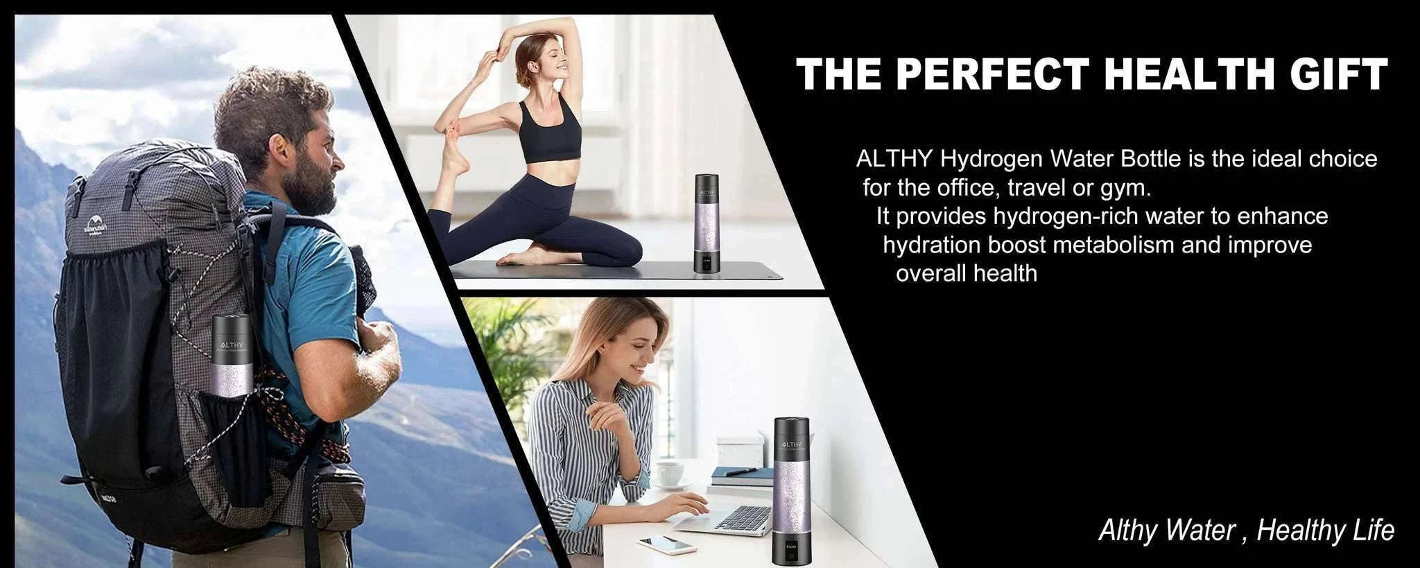 Hydrogen Water Generator Bottle with Dual Chamber Ionizer & Display-Obsidian Black