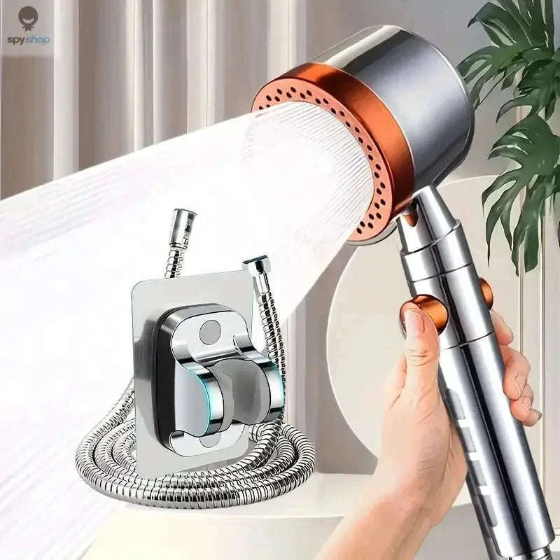 HydroLux High-Pressure Shower Head with Filter and Spray Modes-Silver Set