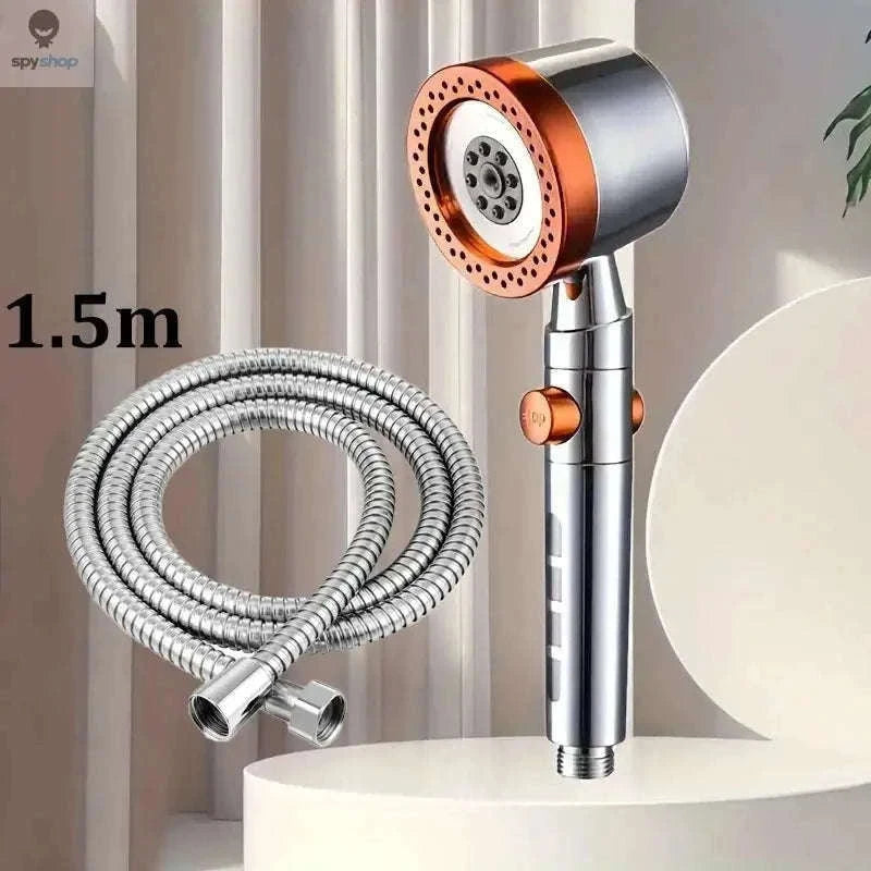 HydroLux High-Pressure Shower Head with Filter and Spray Modes-Silver Set