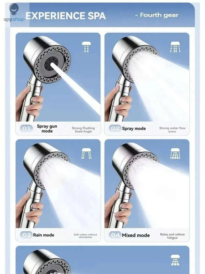 HydroLux High-Pressure Shower Head with Filter and Spray Modes-Silver Set